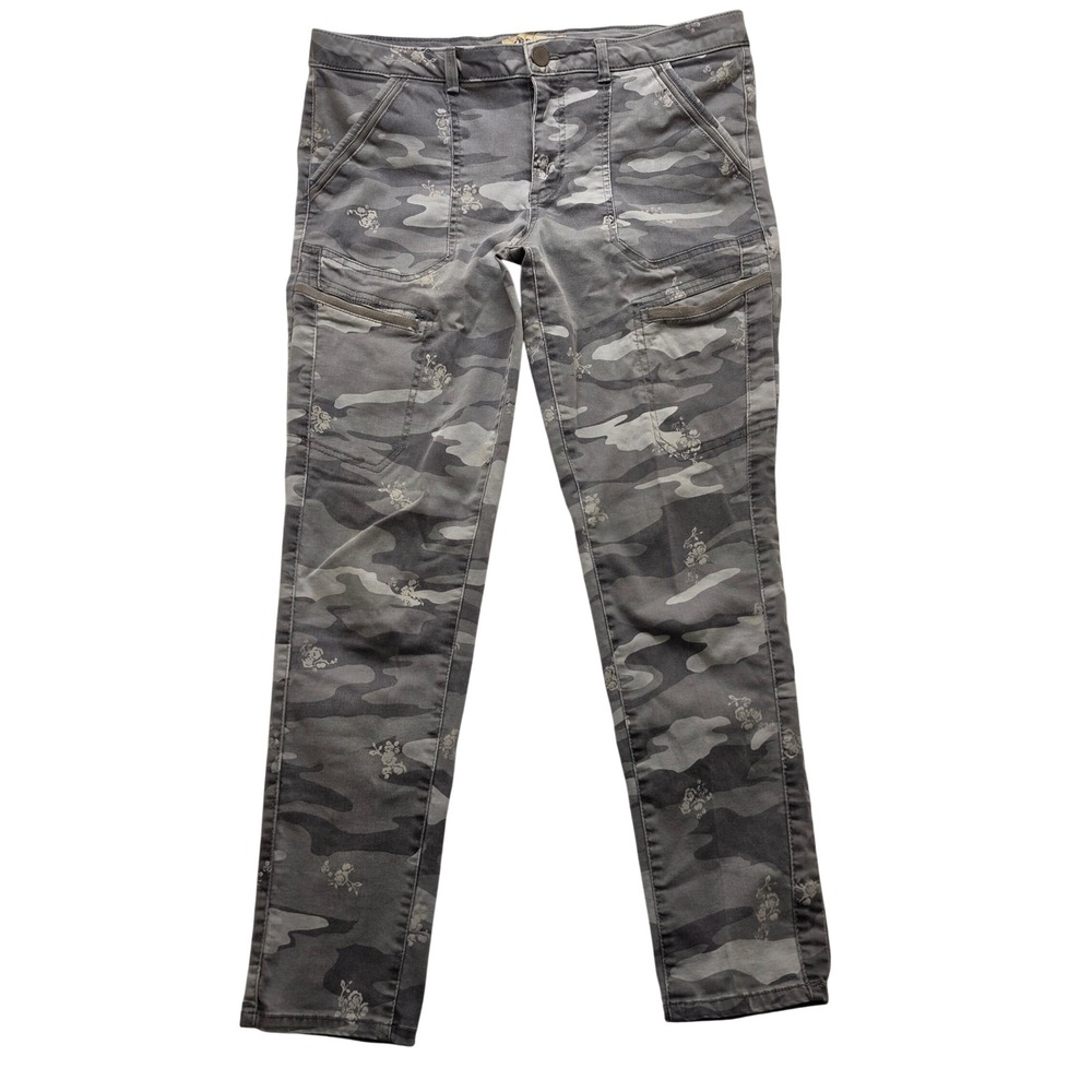 Democracy Gray Camo Floral Print Utility Cargo Pants Skinny Stertch Womens 12